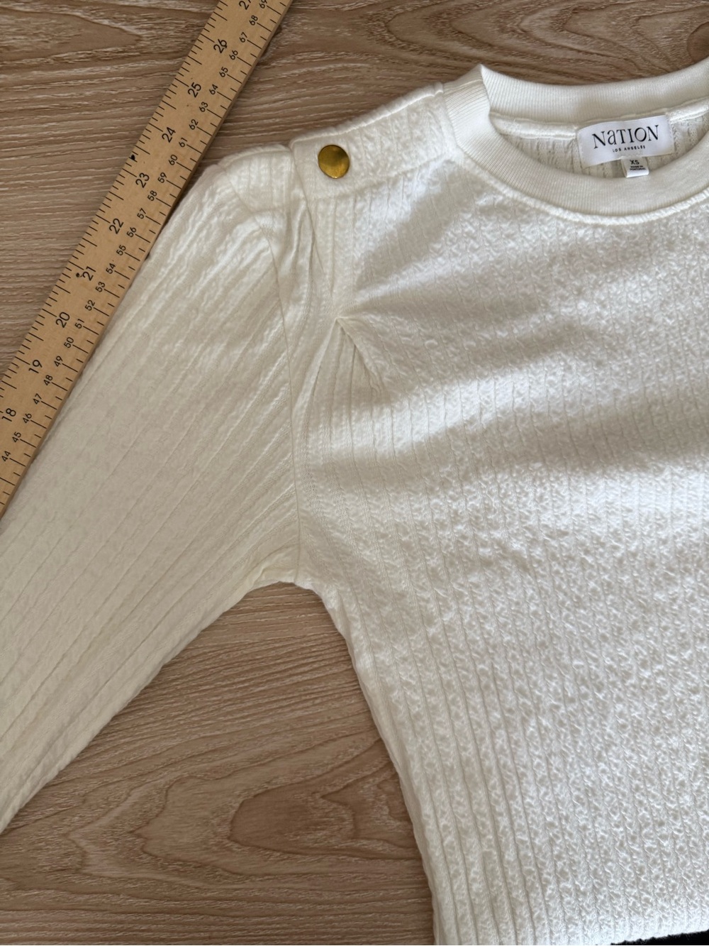 Nation LTD XS Ivory Cable Knit Long Sleeve Gold Button Shoulder Classy Old Money - Picture 7 of 7